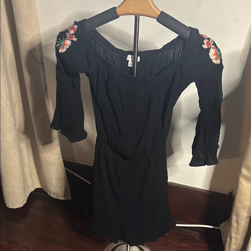 Black Floral Embroidered Women's Dress